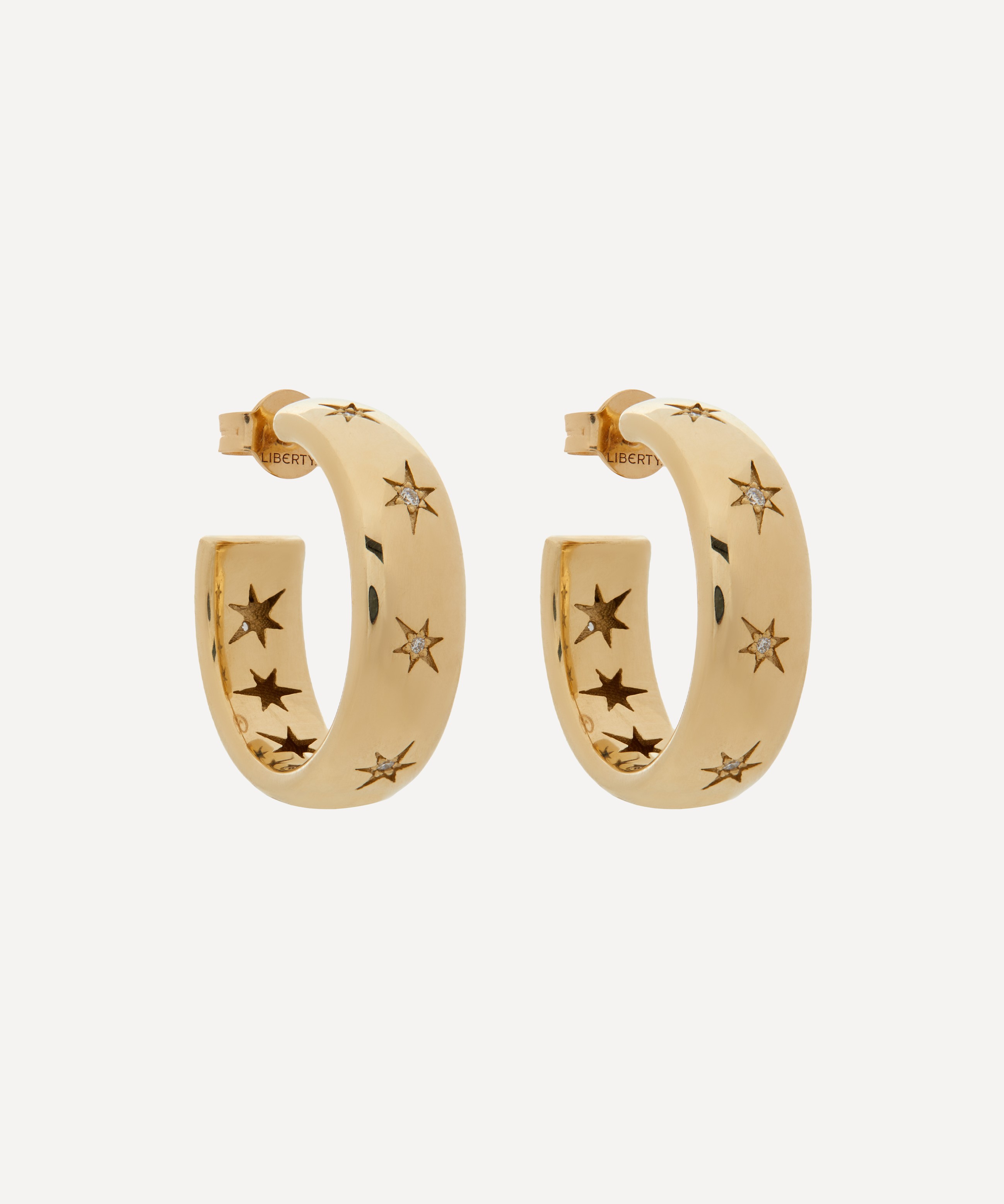 Liberty - 9ct Gold Handmade Ianthe Star Diamond Hoop Earrings image number 0