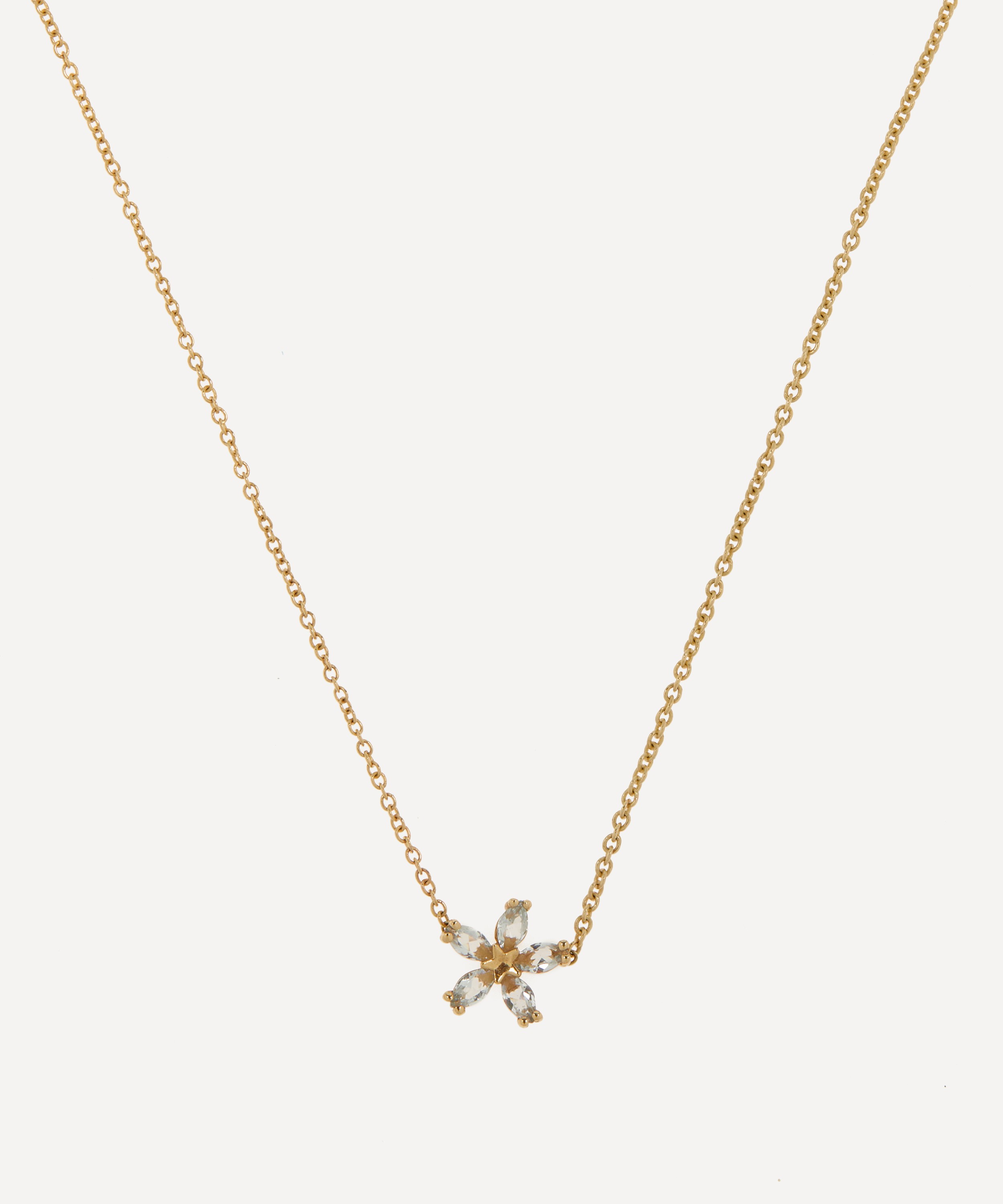 Liberty - 9ct Gold Bloomy Aqua Pendant Necklace image number 0