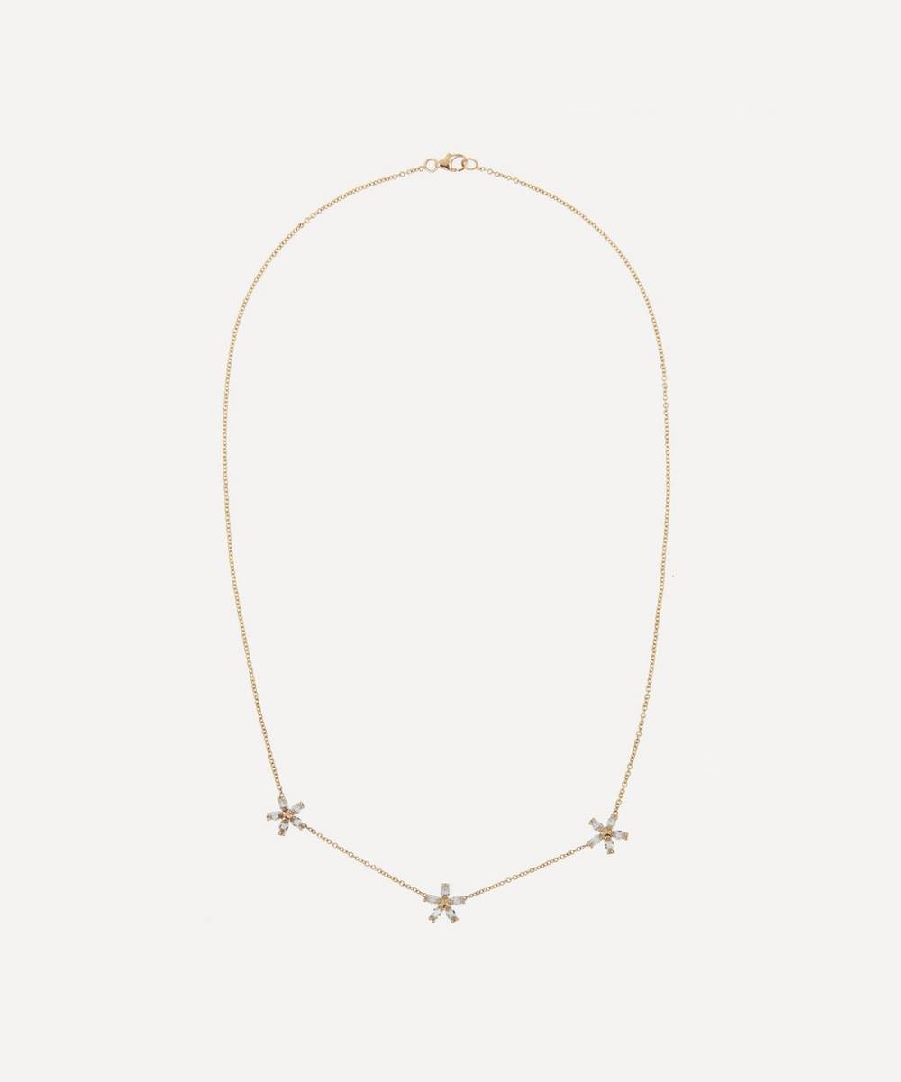 Liberty - 9ct Gold Bloomy Trio Aqua Pendant Necklace