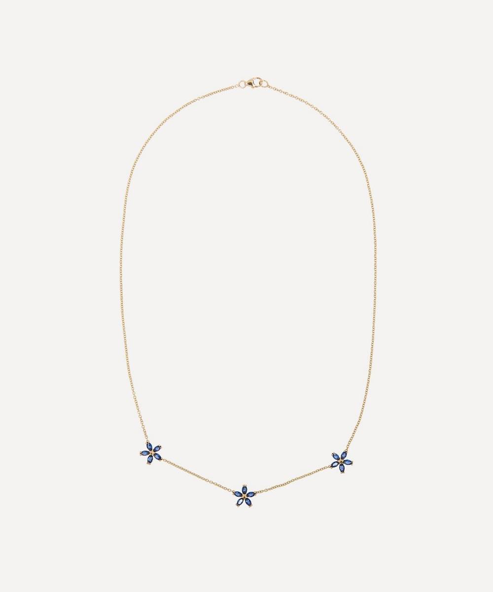 Liberty - 9ct Gold Bloomy Trio Blue Sapphire Pendant Necklace