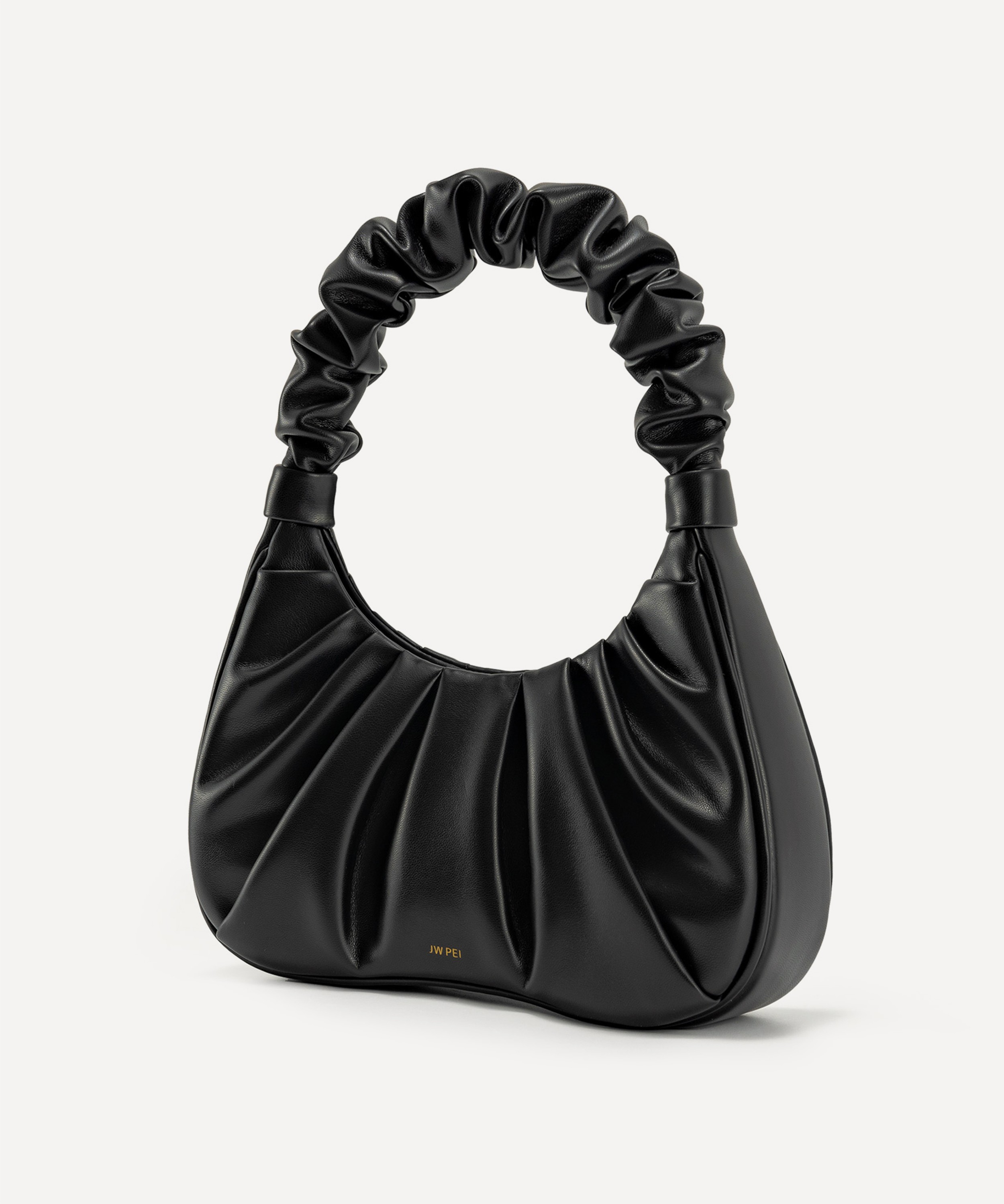 Ruched Design Hobo Bag Black Fashionable Shoulder Bag