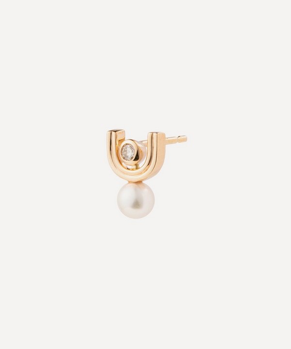 Hirotaka - 10ct Gold Beluga Diamond Pearl Stud Earring image number null