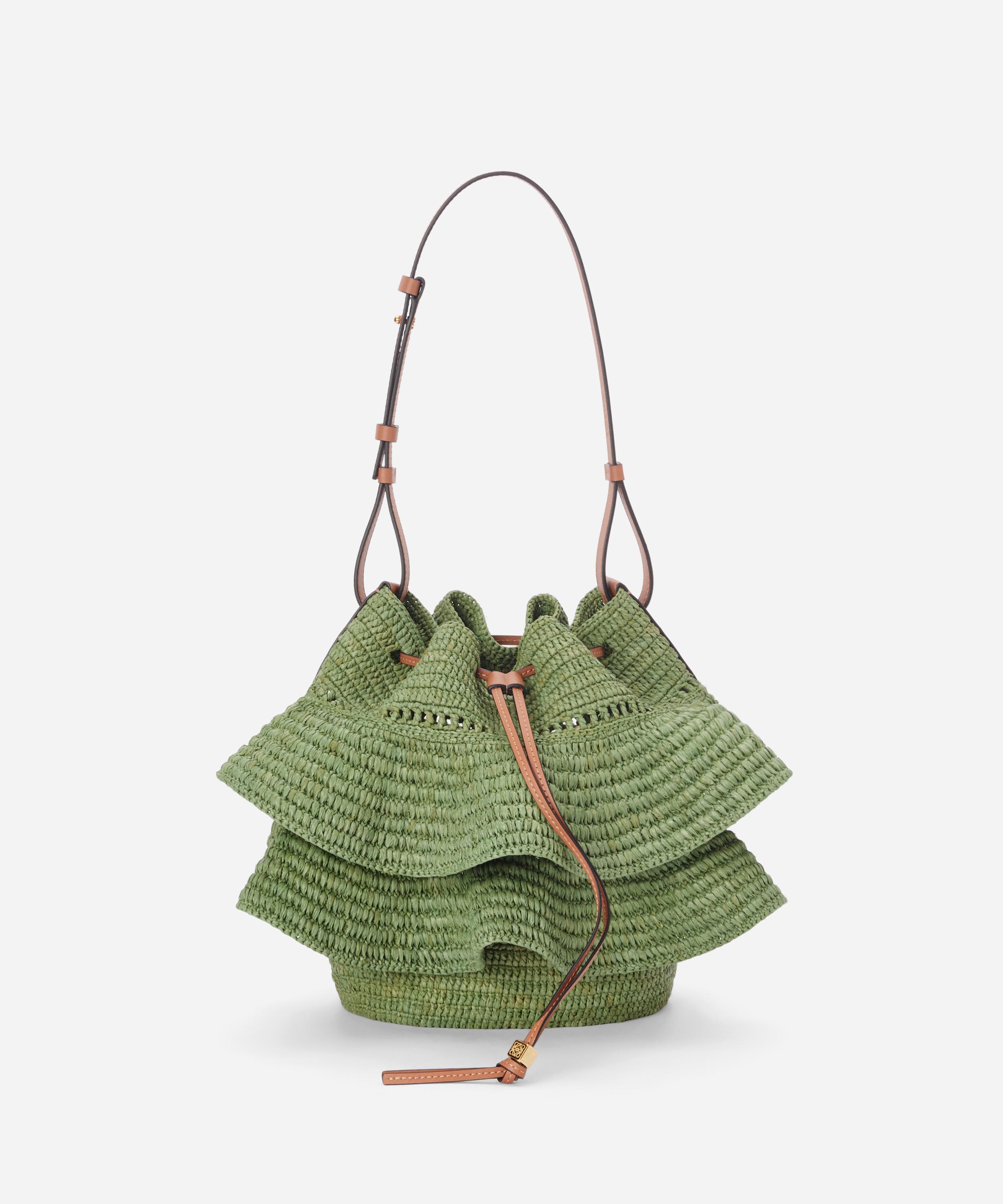 Loewe x Paula's Ibiza Balloon Ruffled Raffia and Leather Shoulder Bag ...