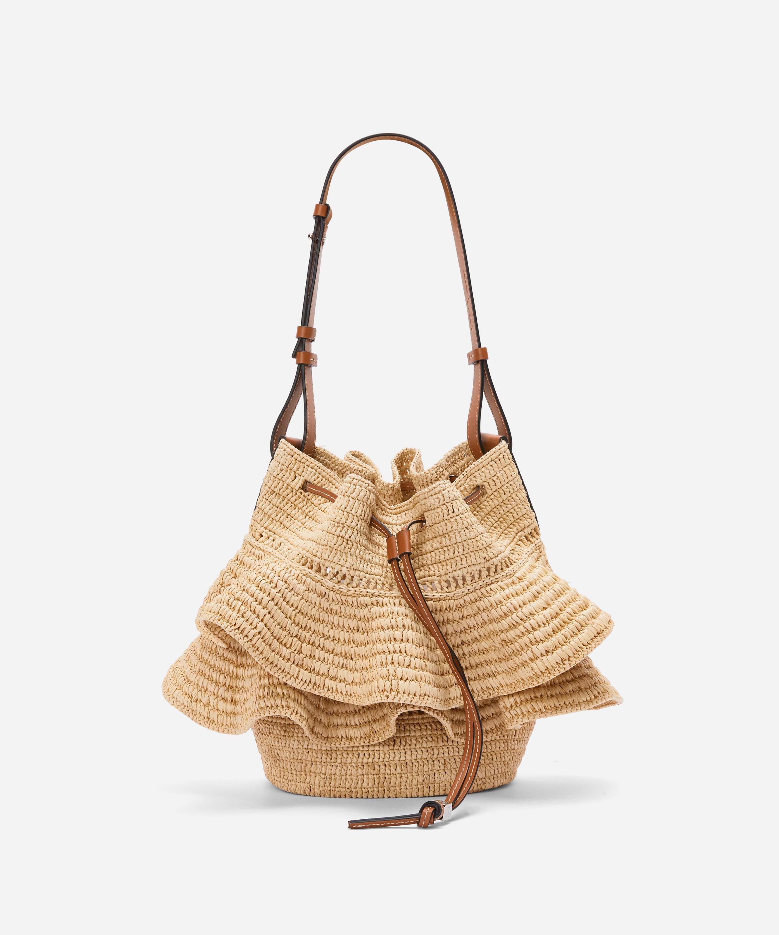 BNWT LOEWE PAULA'S IBIZA BALLOON MEDIUM RAFFIA AND LEATHER BUCKET BAG,2800$