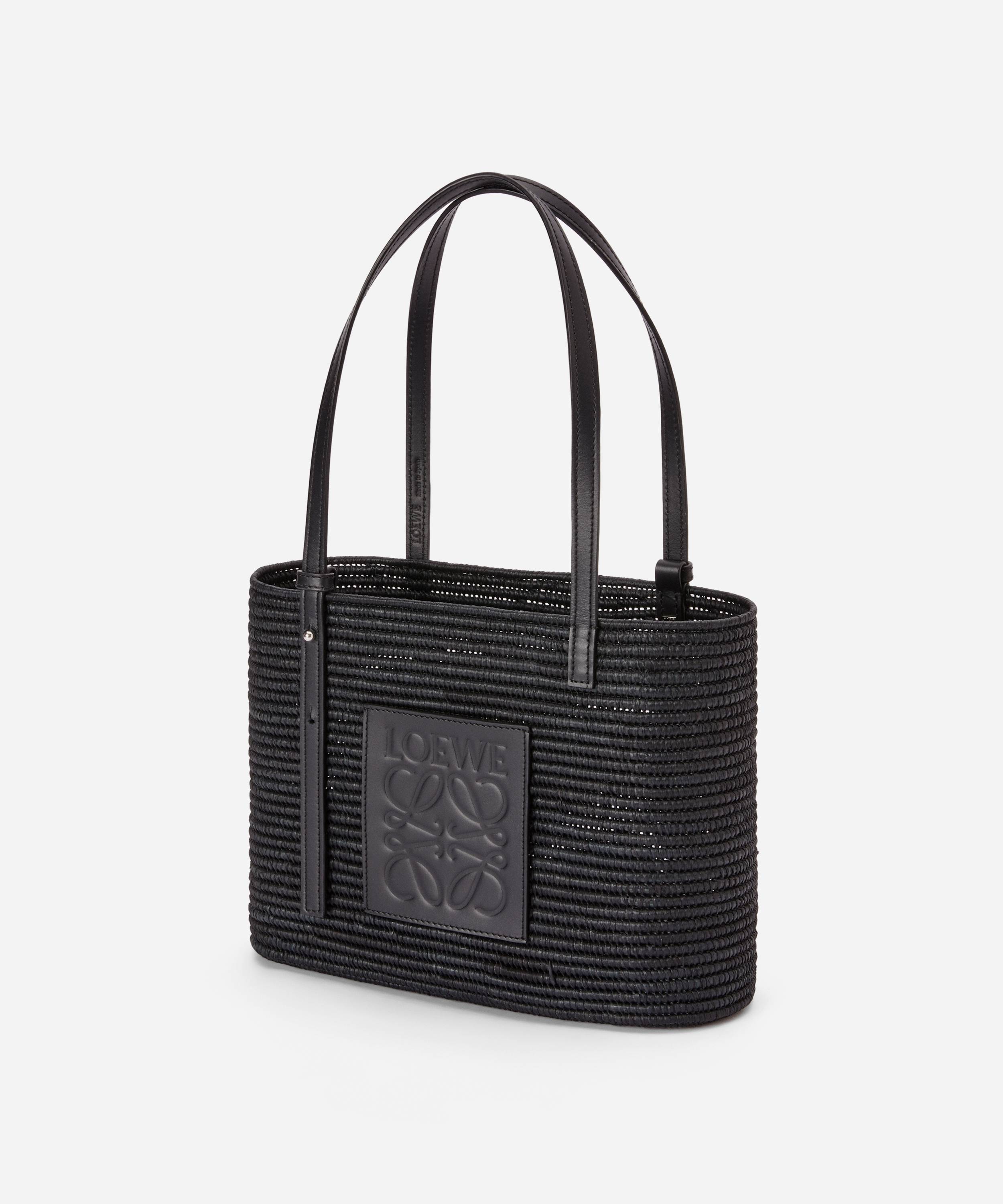 Small Square Basket bag in raffia and calfskin