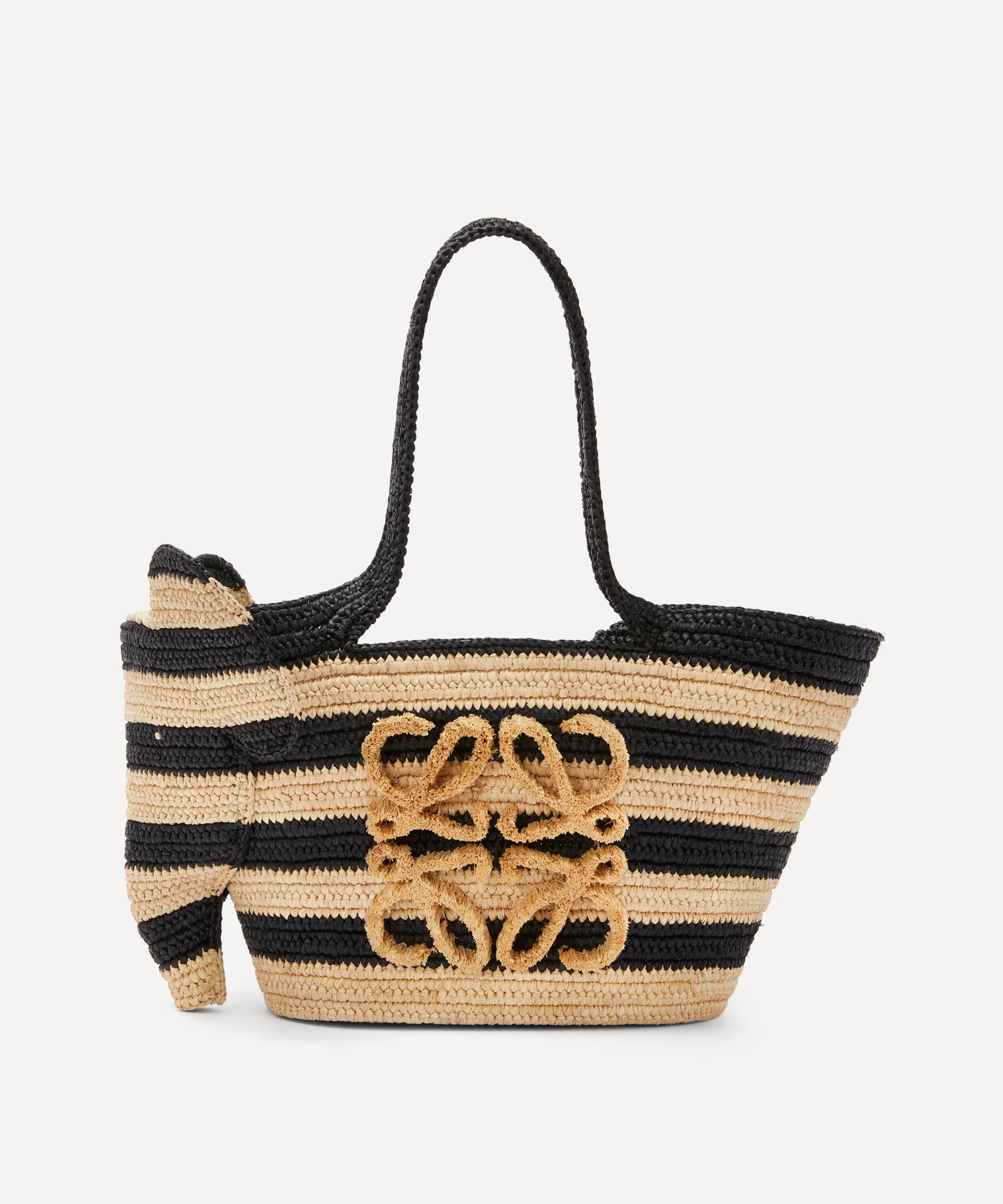 Elephant basket bag in raffia and calfskin