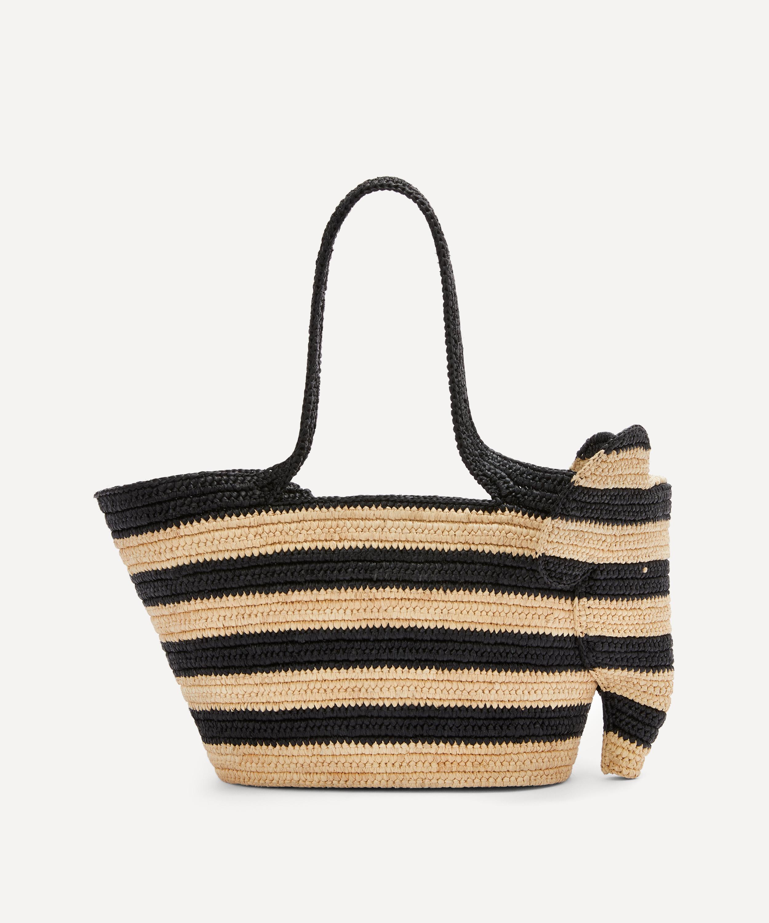 Elephant basket bag in raffia and calfskin