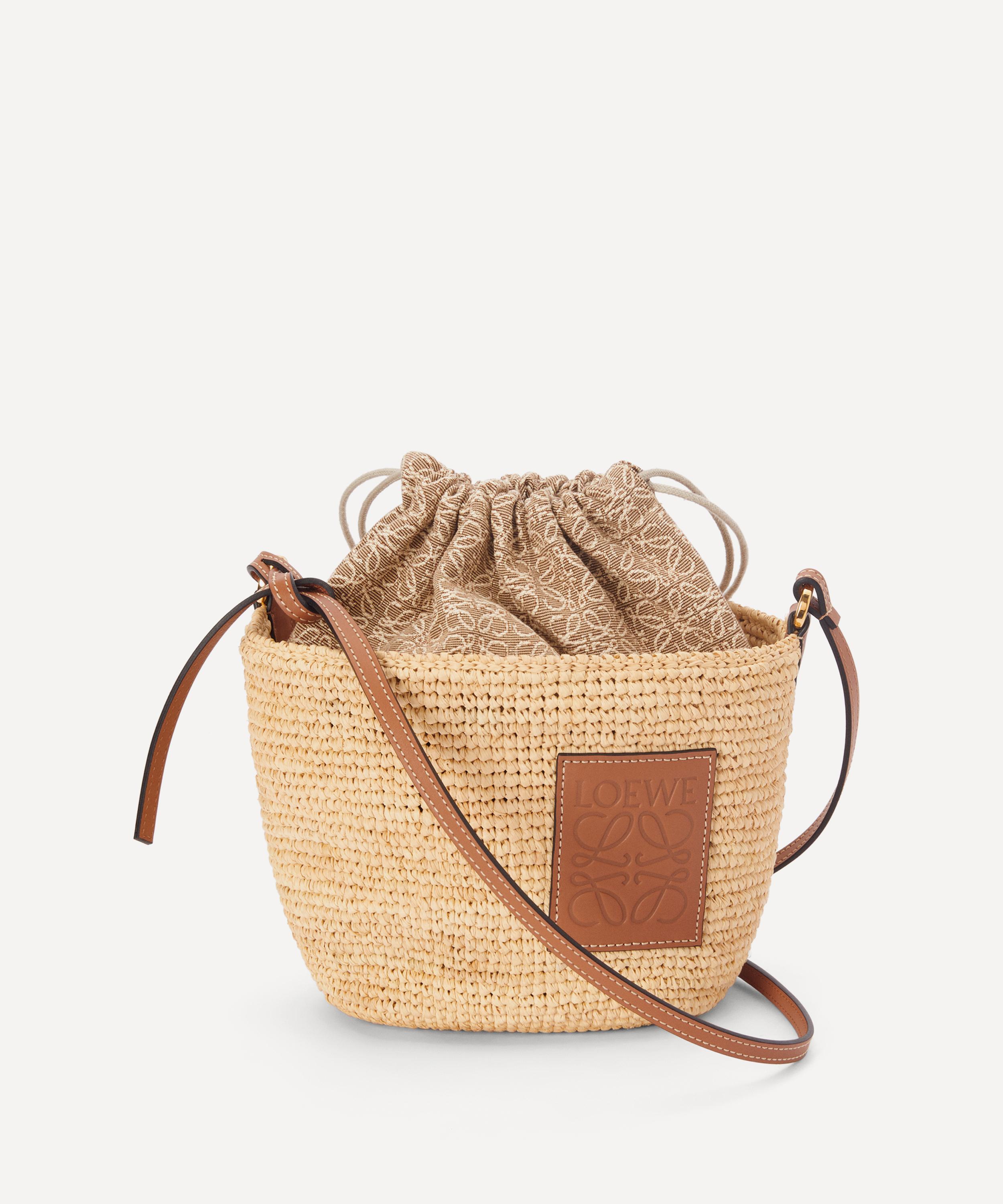 Shop LOEWE LOEWE x Paula's Ibiza Raffia & Leather Bucket Bag