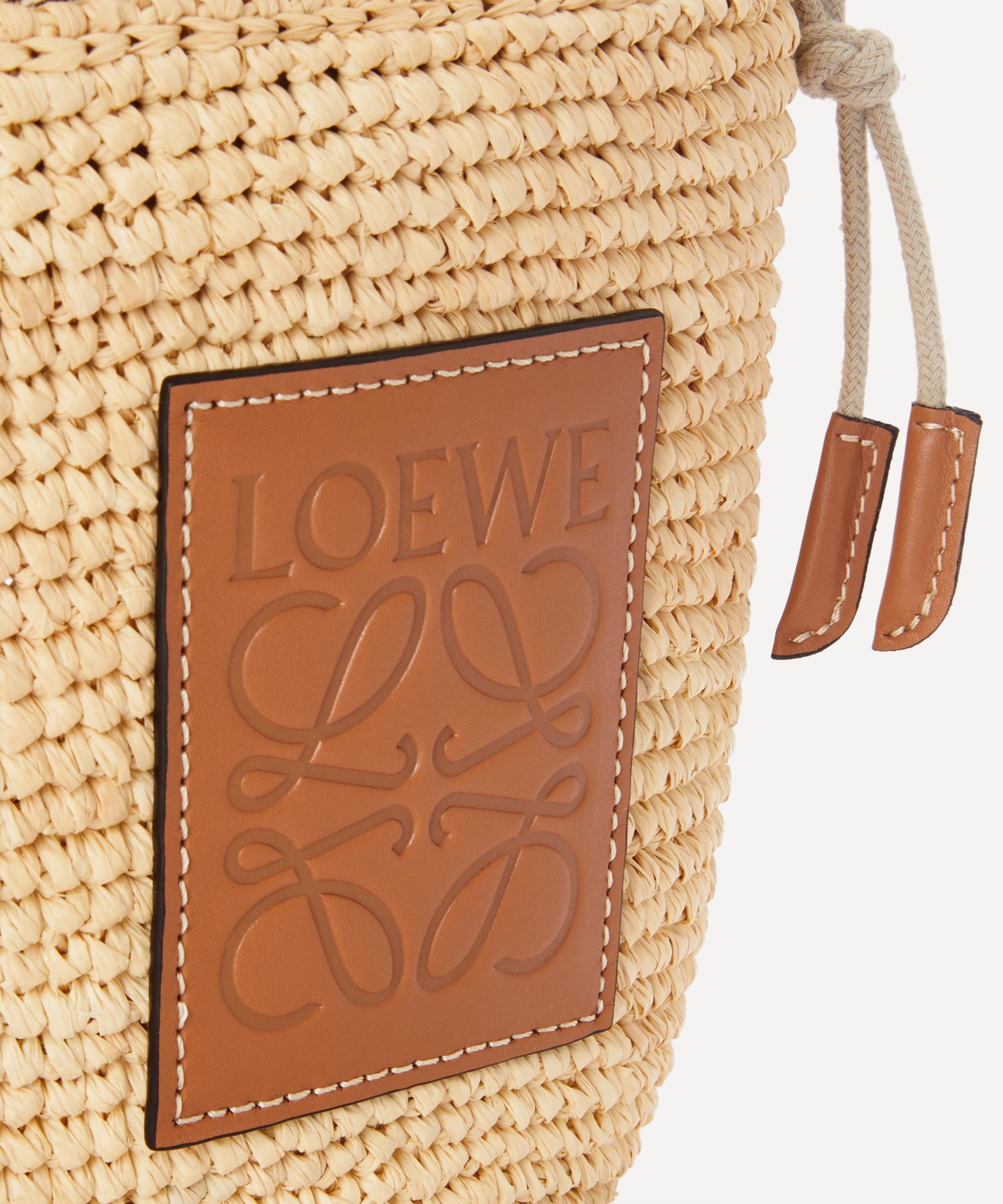 Loewe Paula's Ibiza Leather-trimmed Woven Raffia And Hemp Bucket