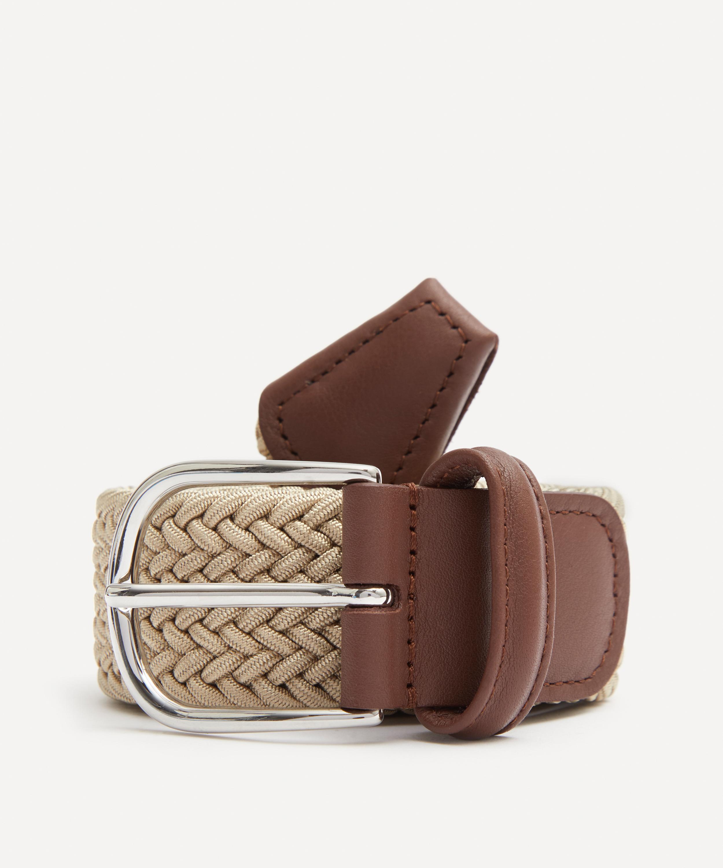 3.5cm Leather-Trimmed Woven Elastic Belt