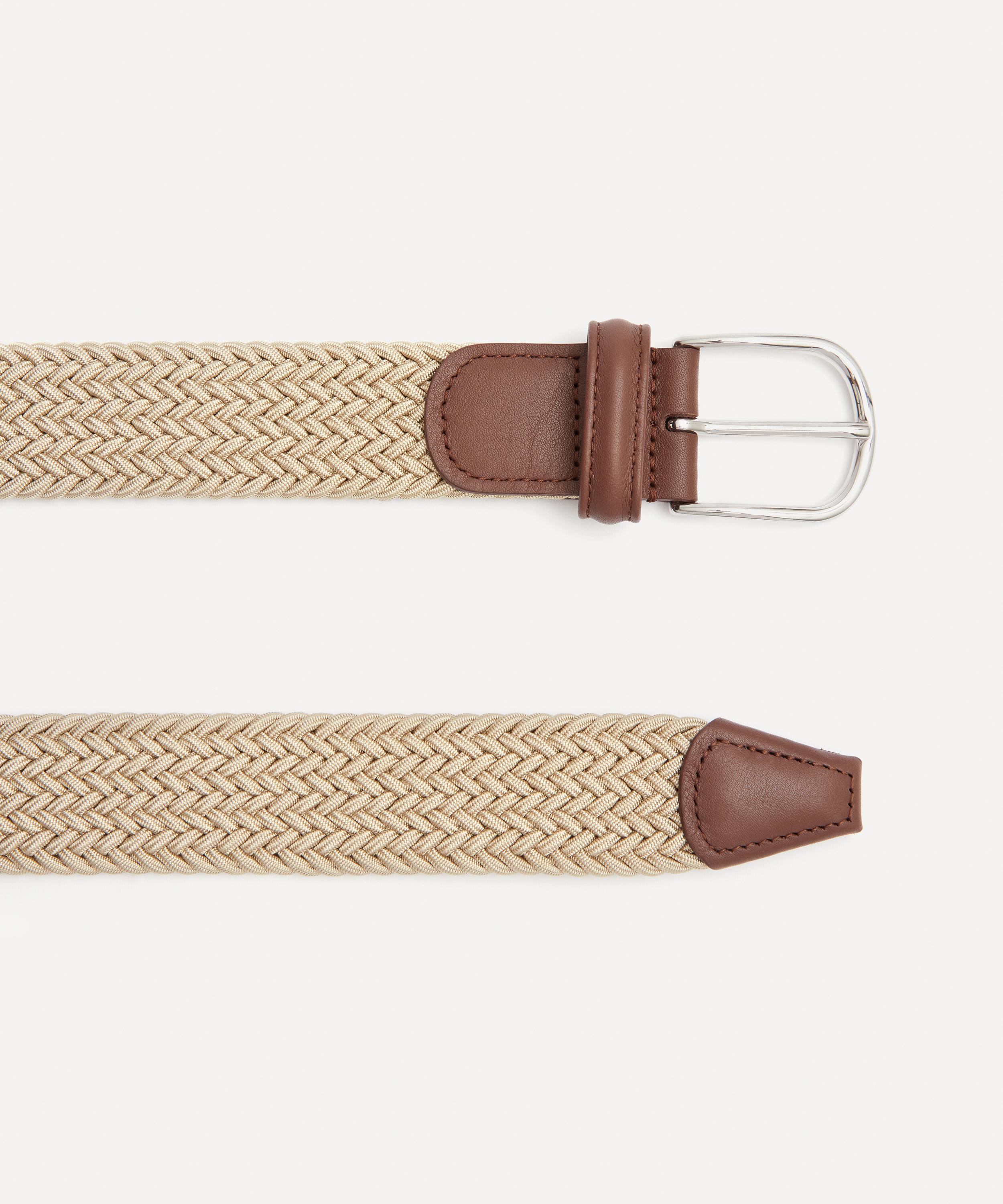 3.5cm Leather-Trimmed Woven Elastic Belt