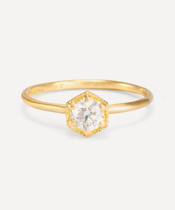 Satomi Kawakita - 18ct Gold White Diamond Hexagon Band Ring image number 0