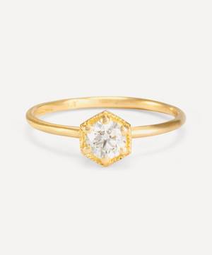 18ct Gold White Diamond Hexagon Band Ring
