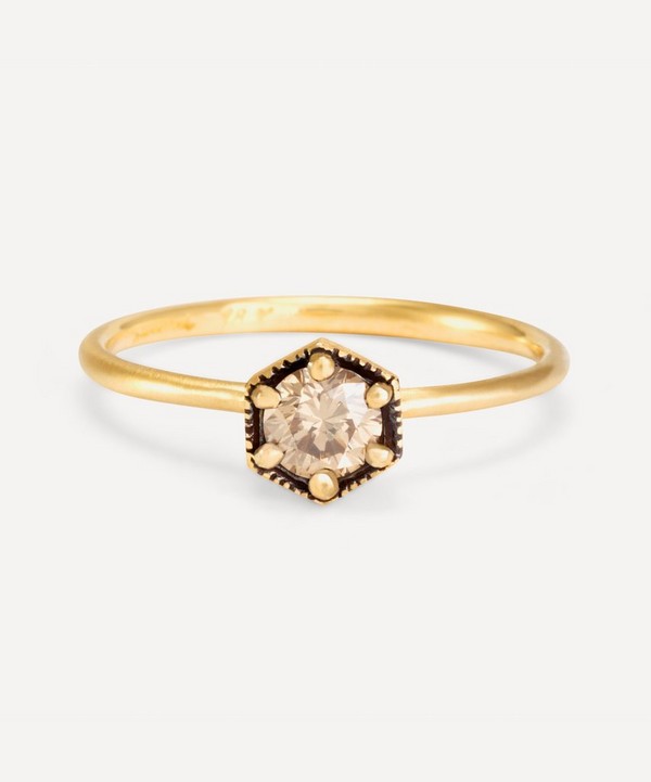 Satomi Kawakita - 18ct Gold Brown Diamond Hexagon Band Ring image number null
