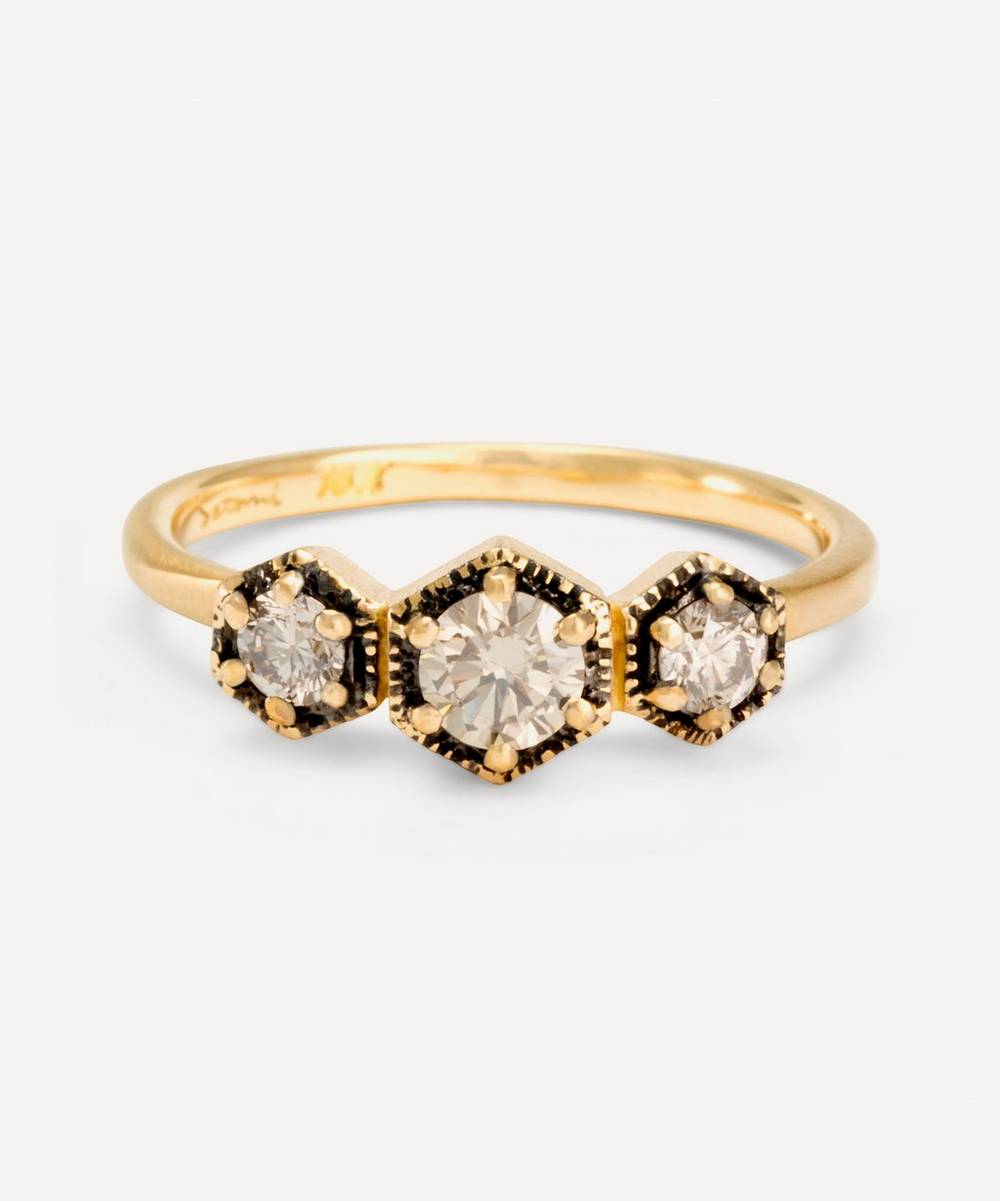 Satomi Kawakita - 18ct Gold Brown Diamond Triple Hexagon Band Ring