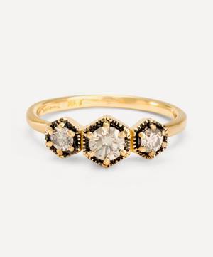 18ct Gold Brown Diamond Triple Hexagon Band Ring