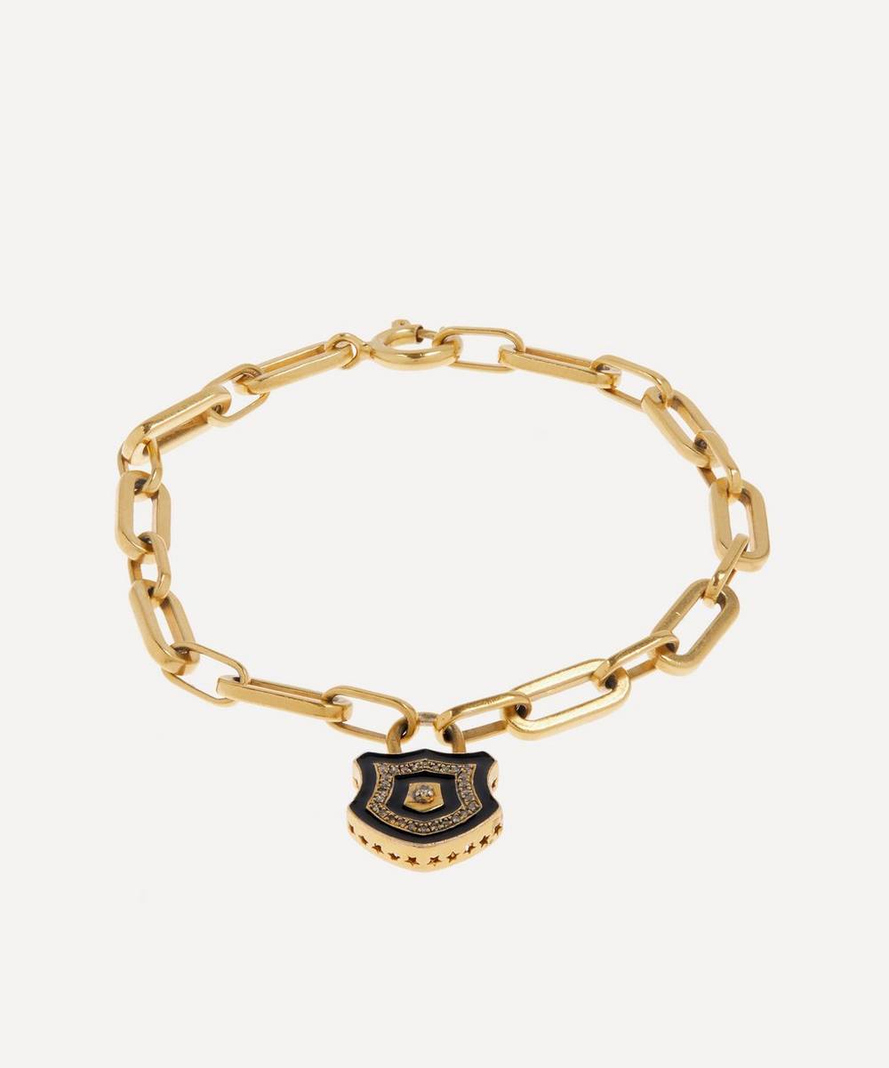 Kirstie Le Marque - 9ct Gold-Plated Diamond And Black Enamel Mini Lock Charm Bracelet