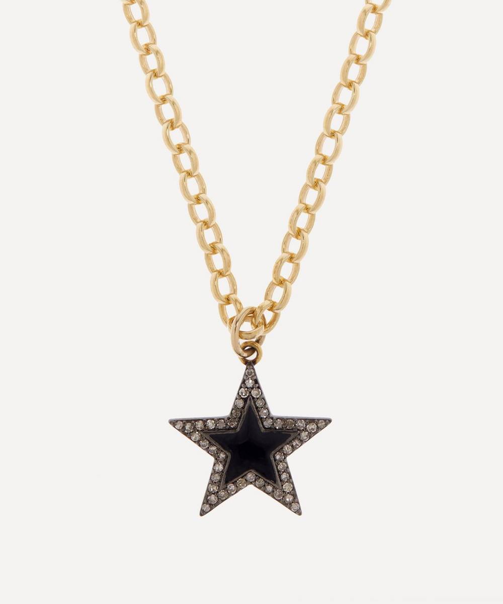 Kirstie Le Marque - 9ct Gold-Plated Diamond Black Enamel Chunky Star Pendant Necklace