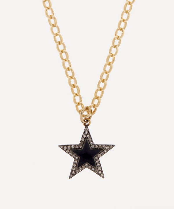 Kirstie Le Marque - 9ct Gold-Plated Diamond Black Enamel Chunky Star Pendant Necklace image number null