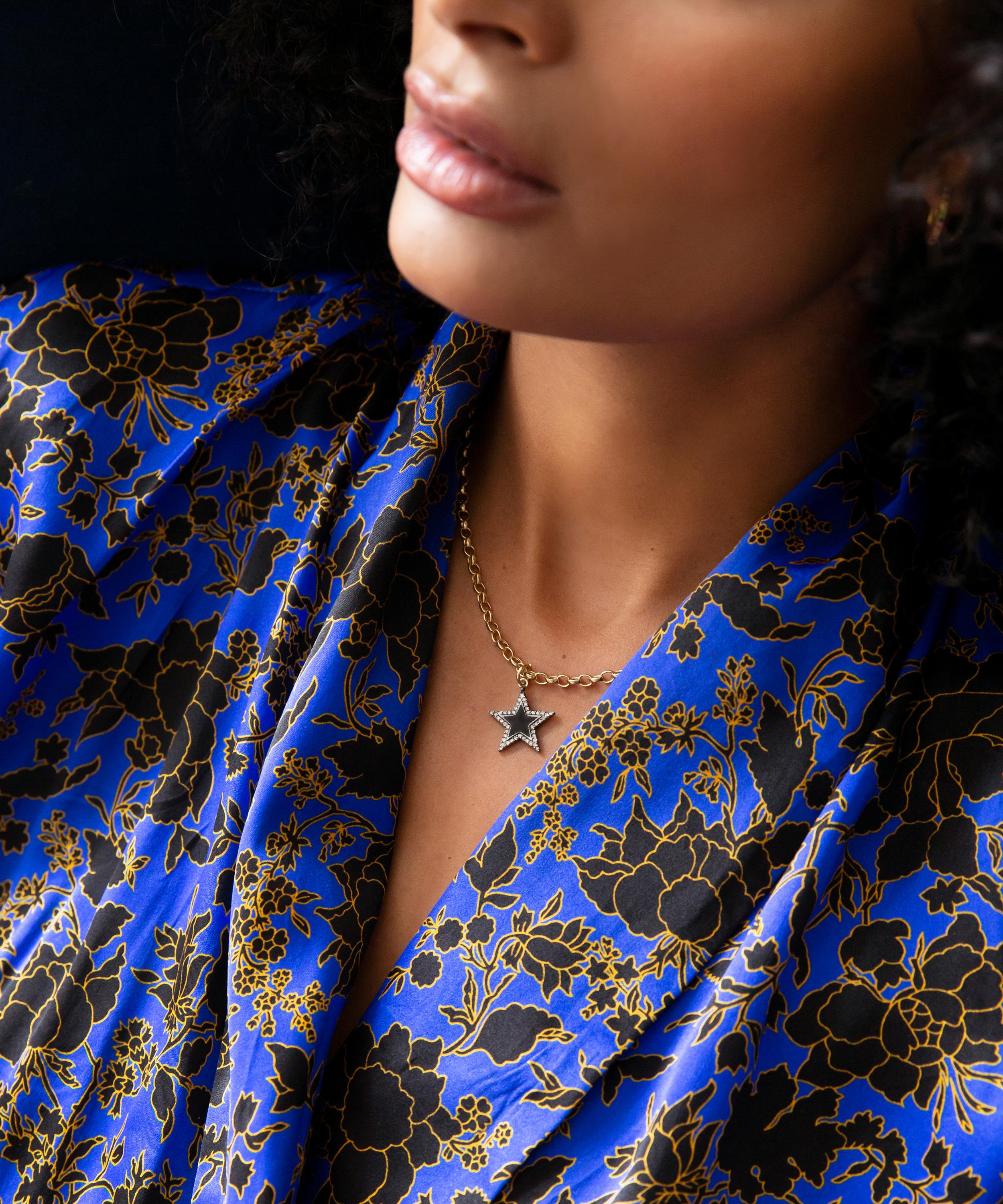 Kirstie Le Marque - 9ct Gold-Plated Diamond Black Enamel Chunky Star Pendant Necklace image number 3