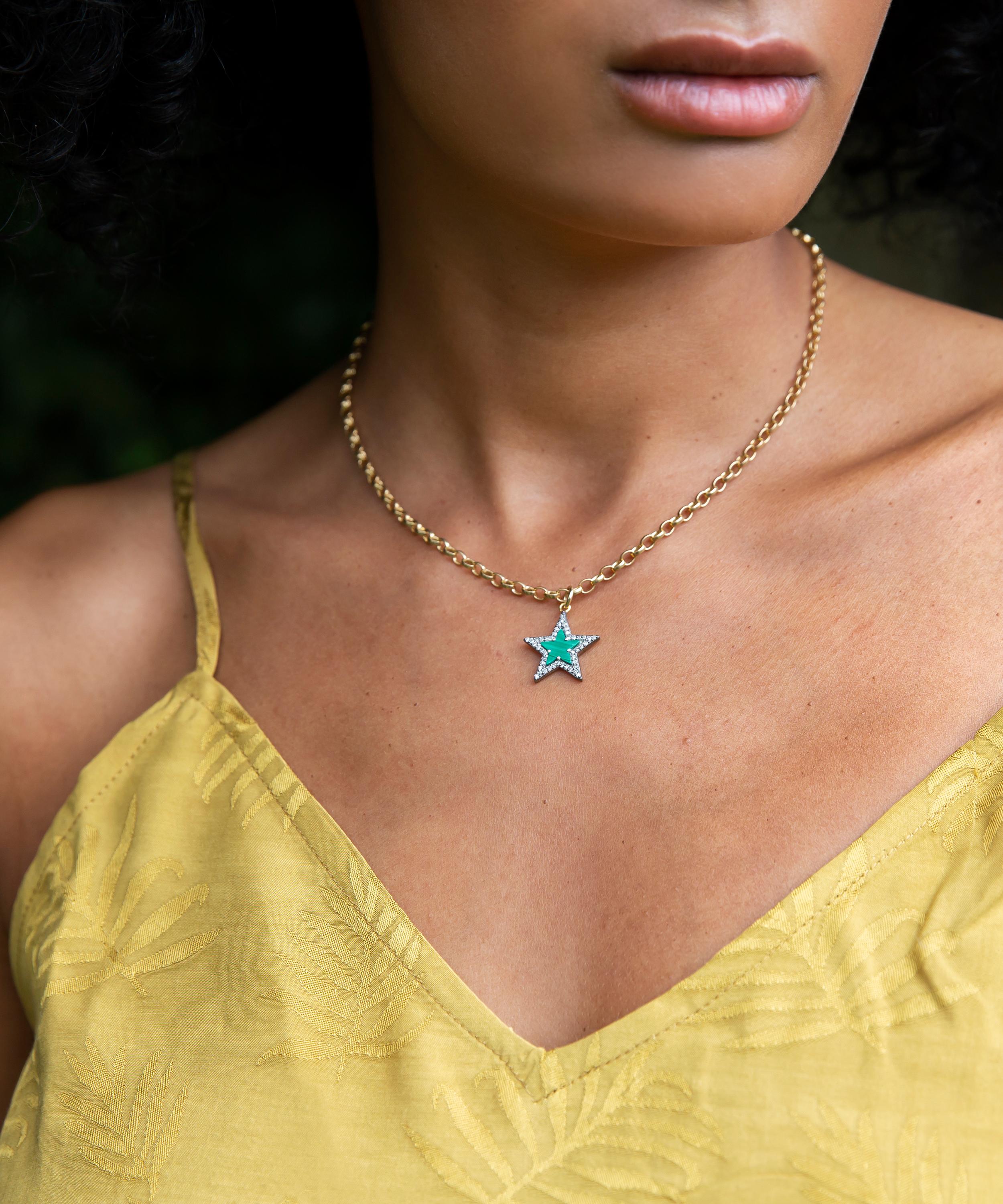 Kirstie Le Marque - 9ct Gold-Plated Diamond Malachite Chunky Star Pendant Necklace image number 1