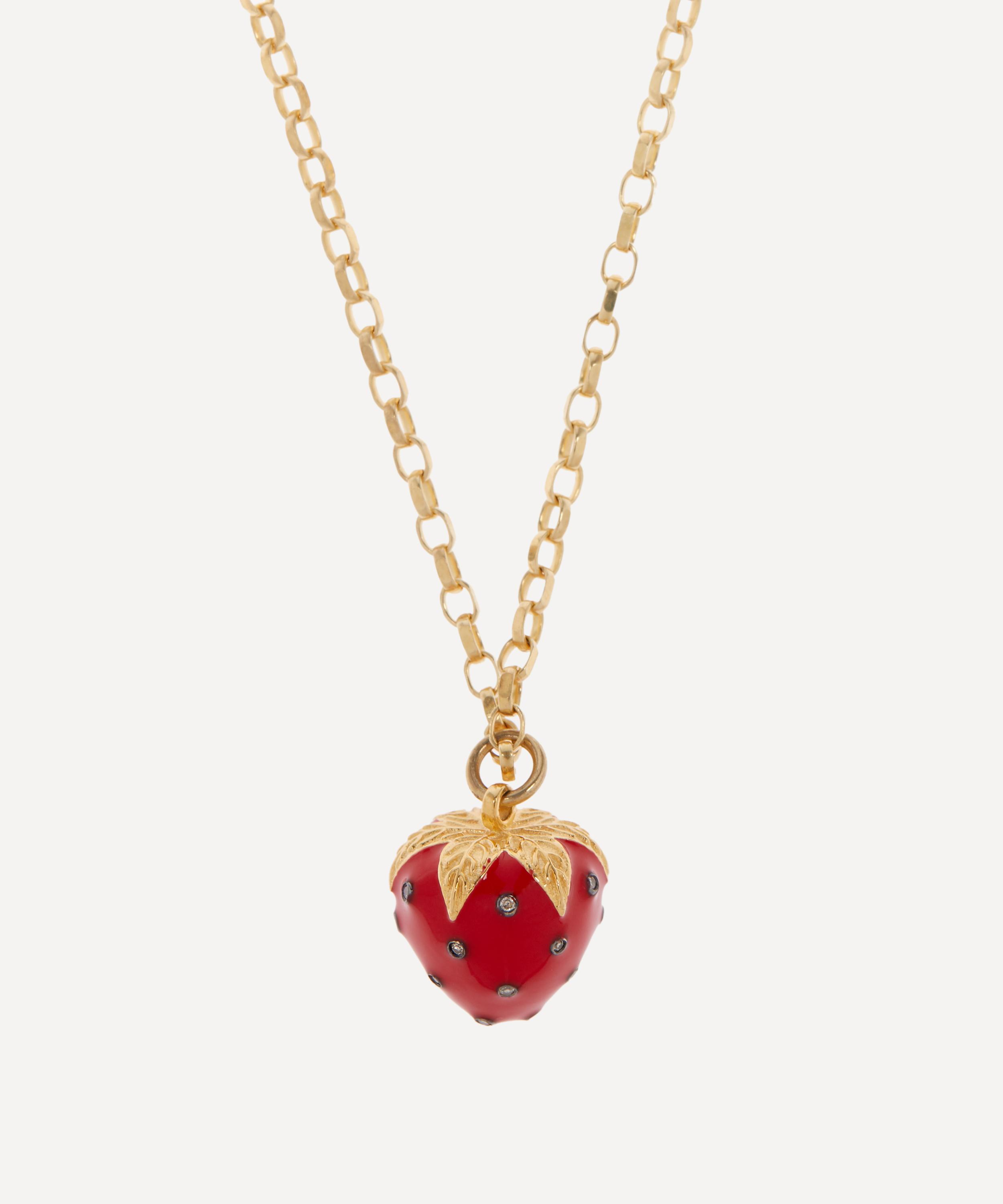 Kirstie Le Marque - 9ct Gold-Plated Diamond And Red Enamel Strawberry Pendant Necklace