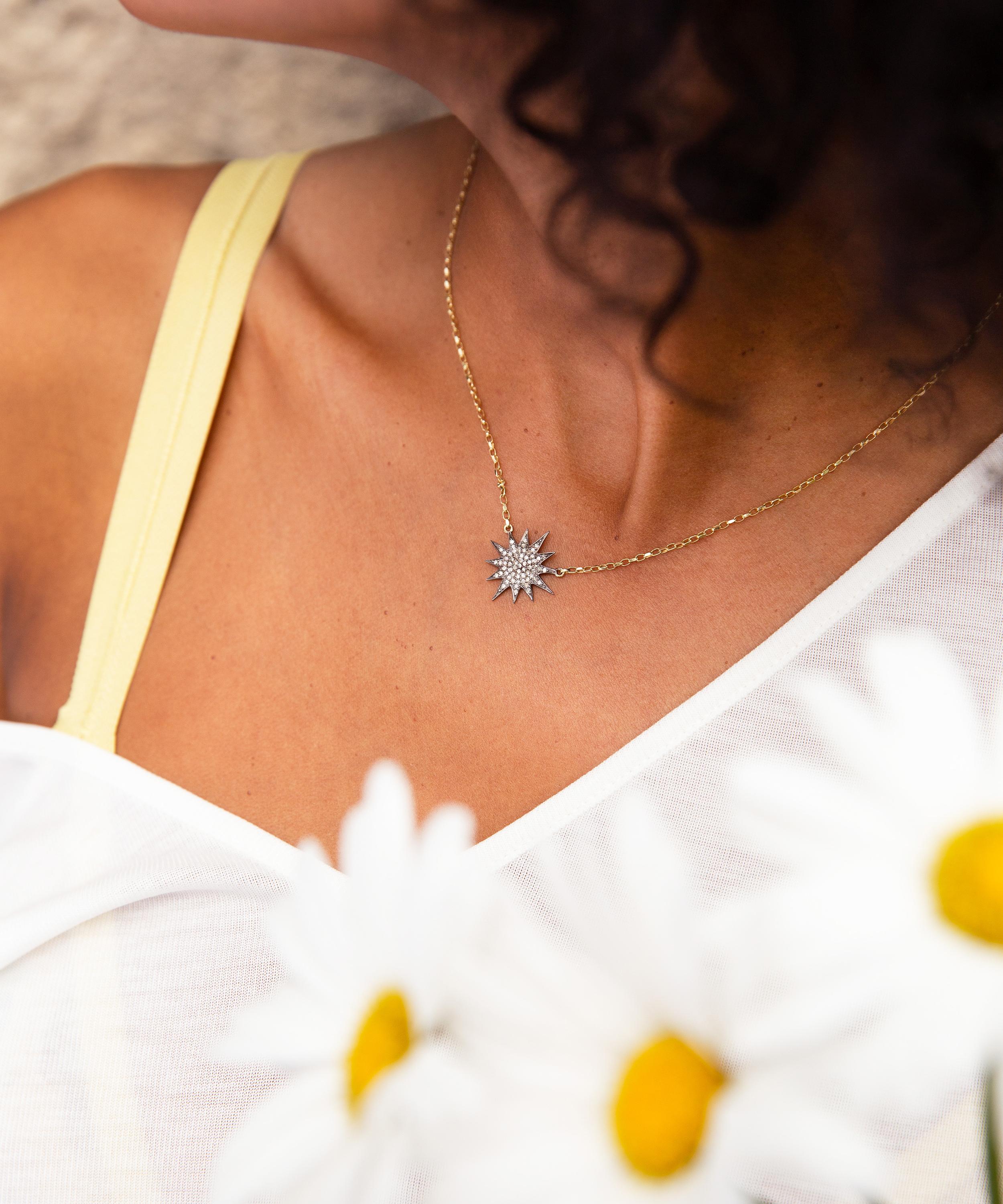 Kirstie Le Marque - 9ct Gold Diamond and Gold Starburst Pendant Necklace image number 2