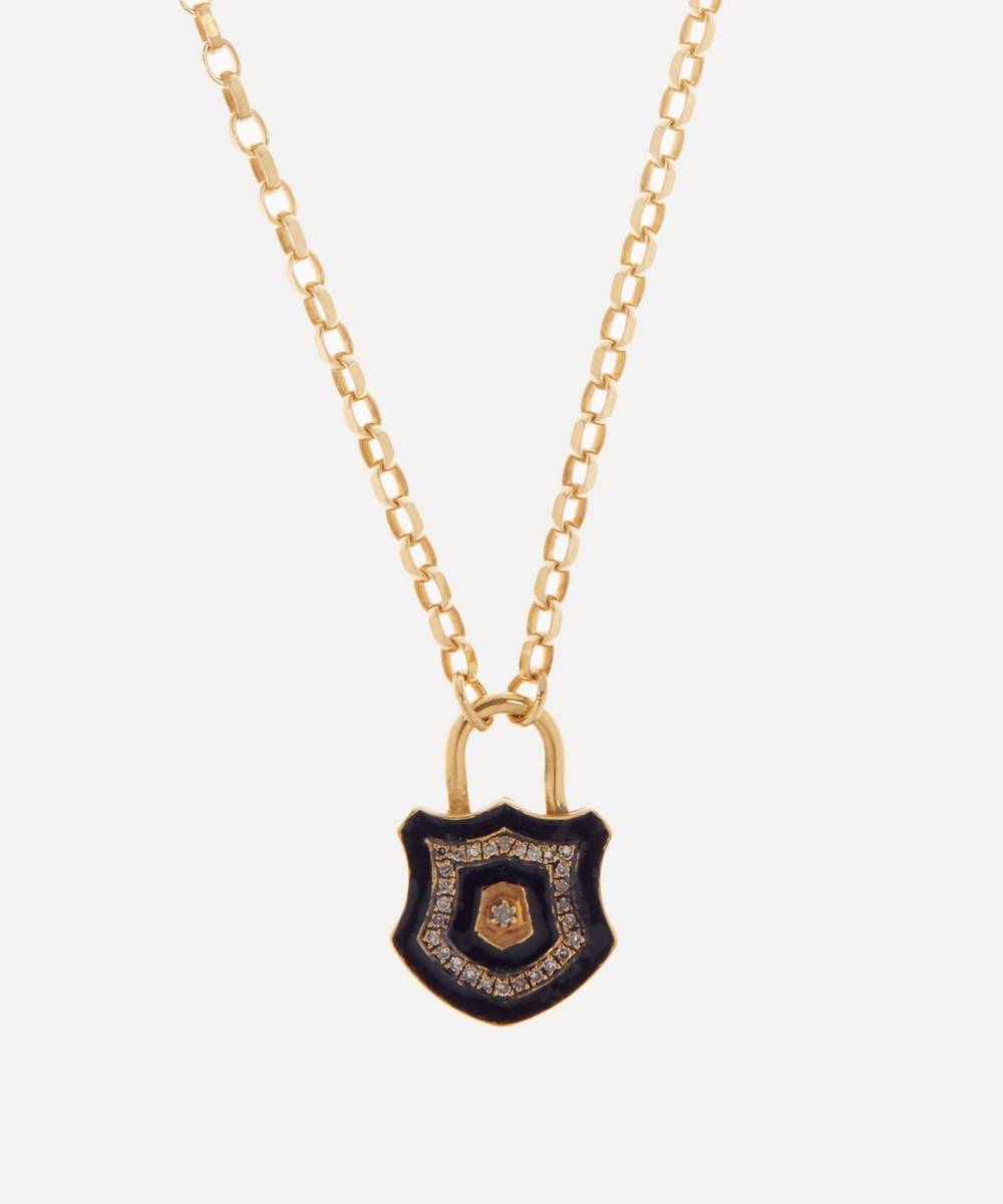 Kirstie Le Marque - 9ct Gold-Plated Diamond and Black Enamel Chunky Lock Pendant Necklace