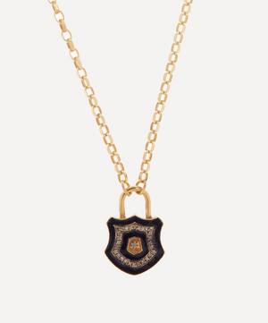 9ct Gold-Plated Diamond and Black Enamel Chunky Lock Pendant Necklace
