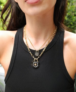 Kirstie Le Marque - 9ct Gold-Plated Diamond and Black Enamel Chunky Lock Pendant Necklace image number 2