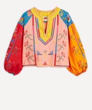 Colour Blocking Embroidered Blouse