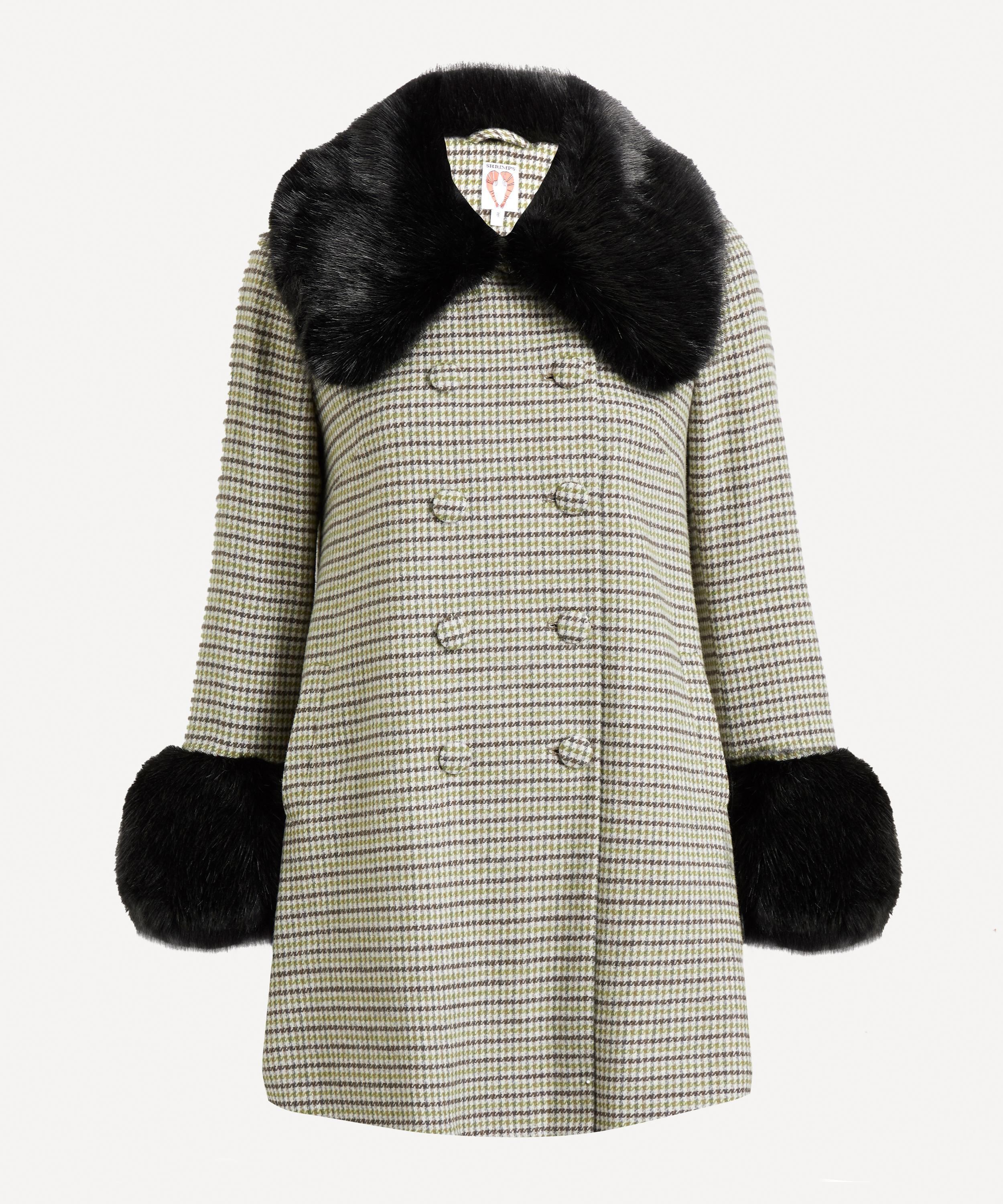 Shrimps Aurelia Faux Fur-Trimmed Houndstooth Coat | Liberty