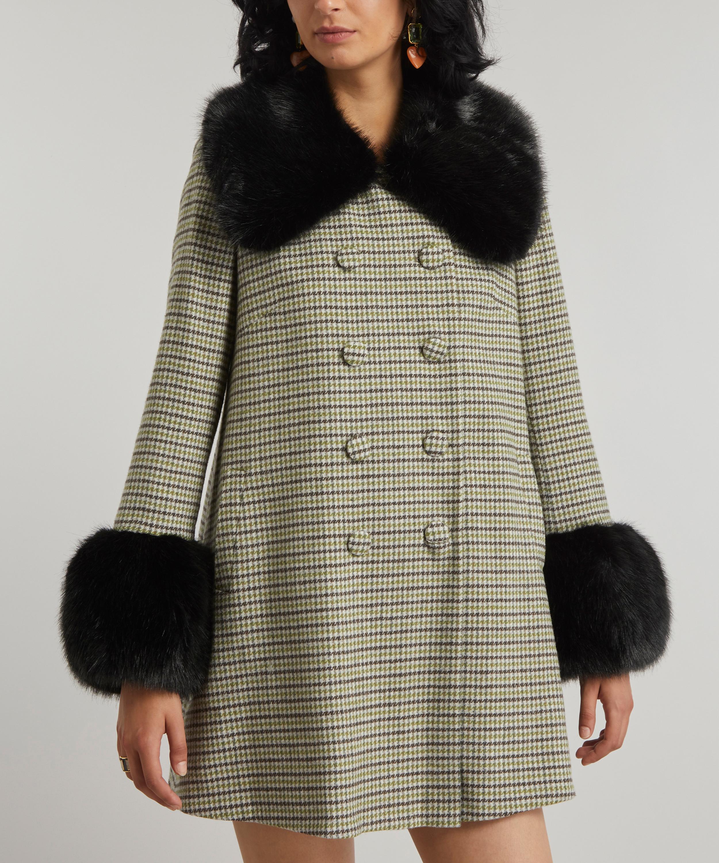 Shrimps - Aurelia Faux Fur-Trimmed Houndstooth Coat image number 2