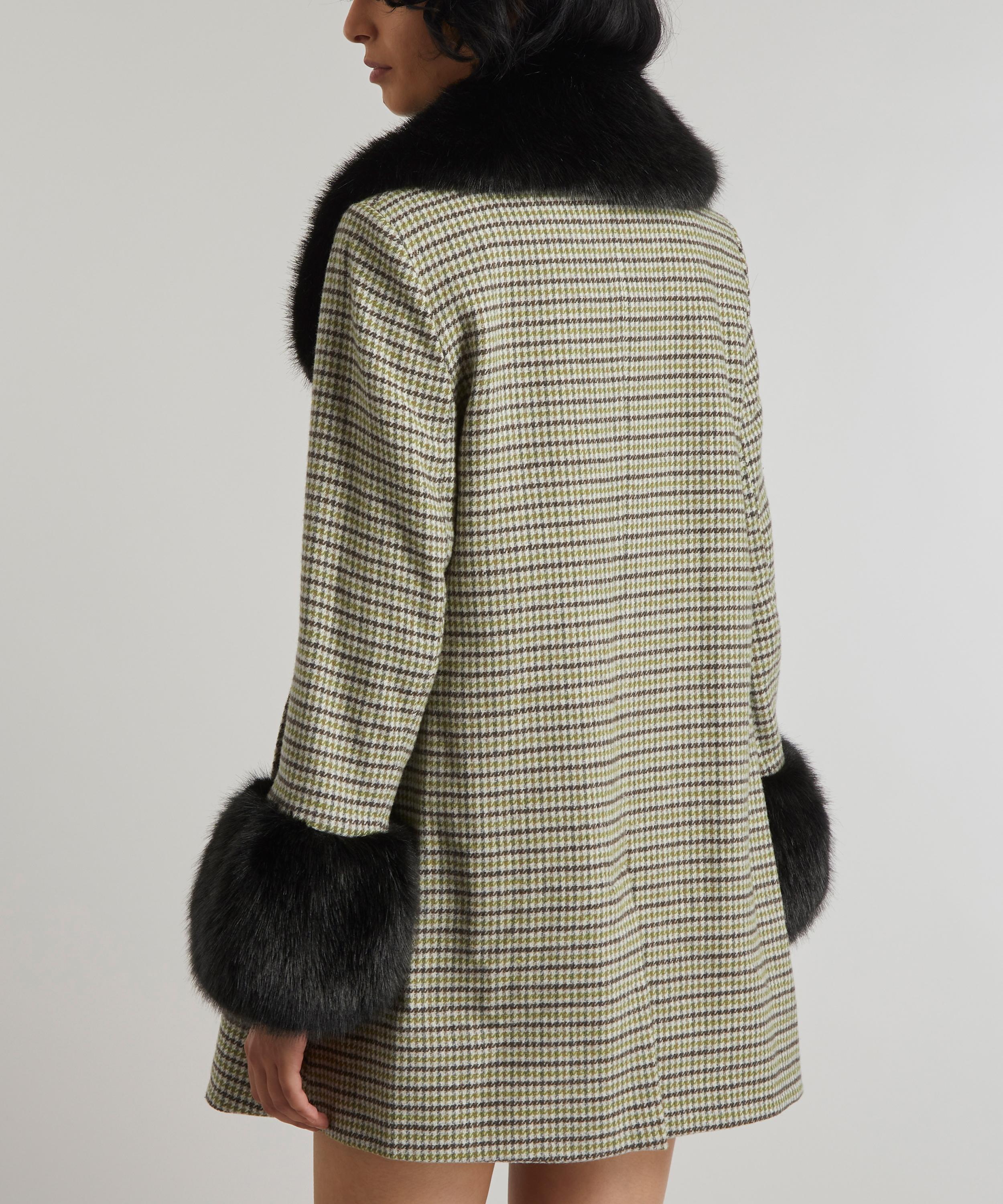 Shrimps - Aurelia Faux Fur-Trimmed Houndstooth Coat image number 3