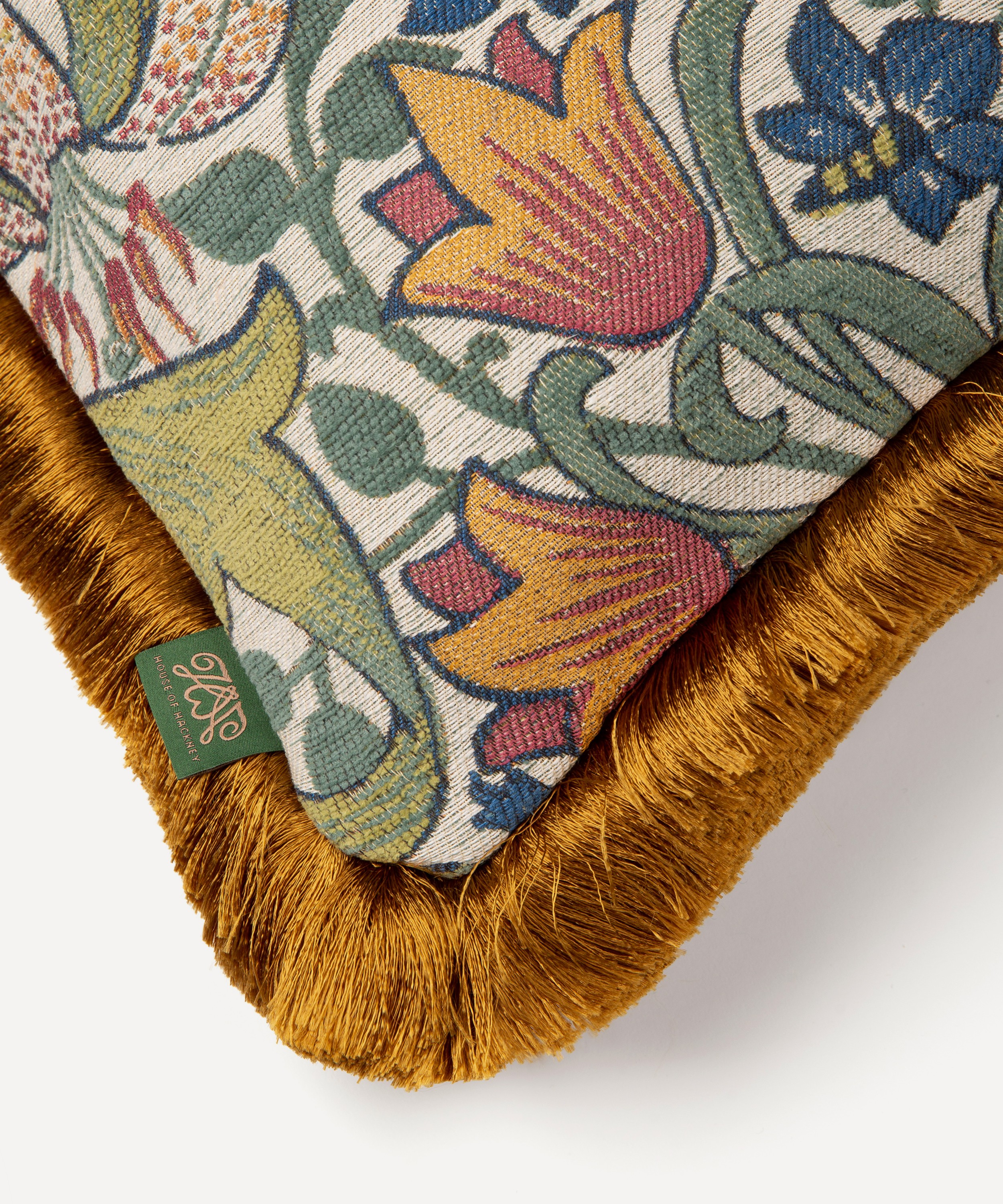 House of Hackney - Golden Lily Medium Cotton-Jacquard Fringed Cushion image number 2