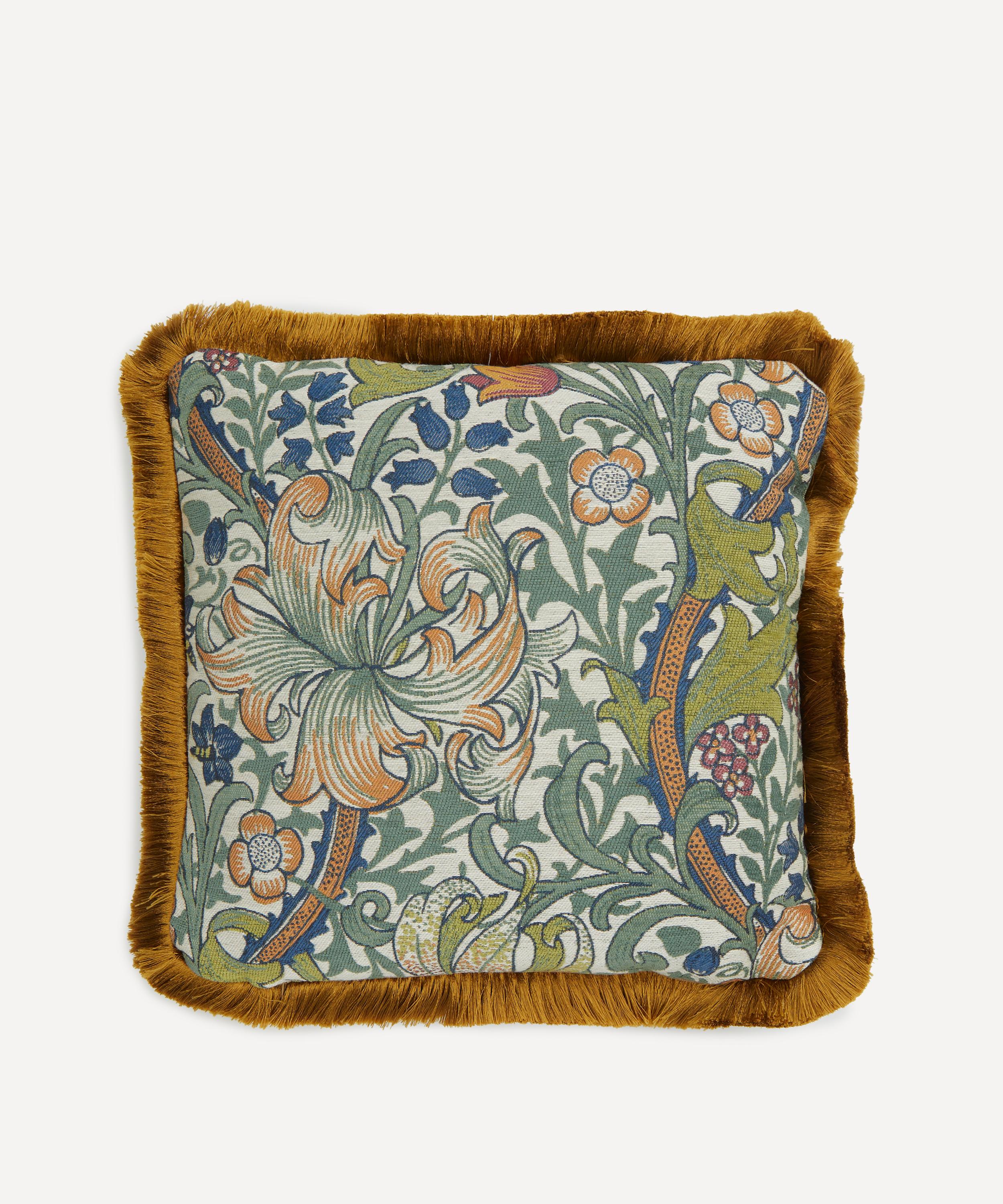 House of Hackney - Golden Lily Medium Cotton-Jacquard Fringed Cushion image number 1