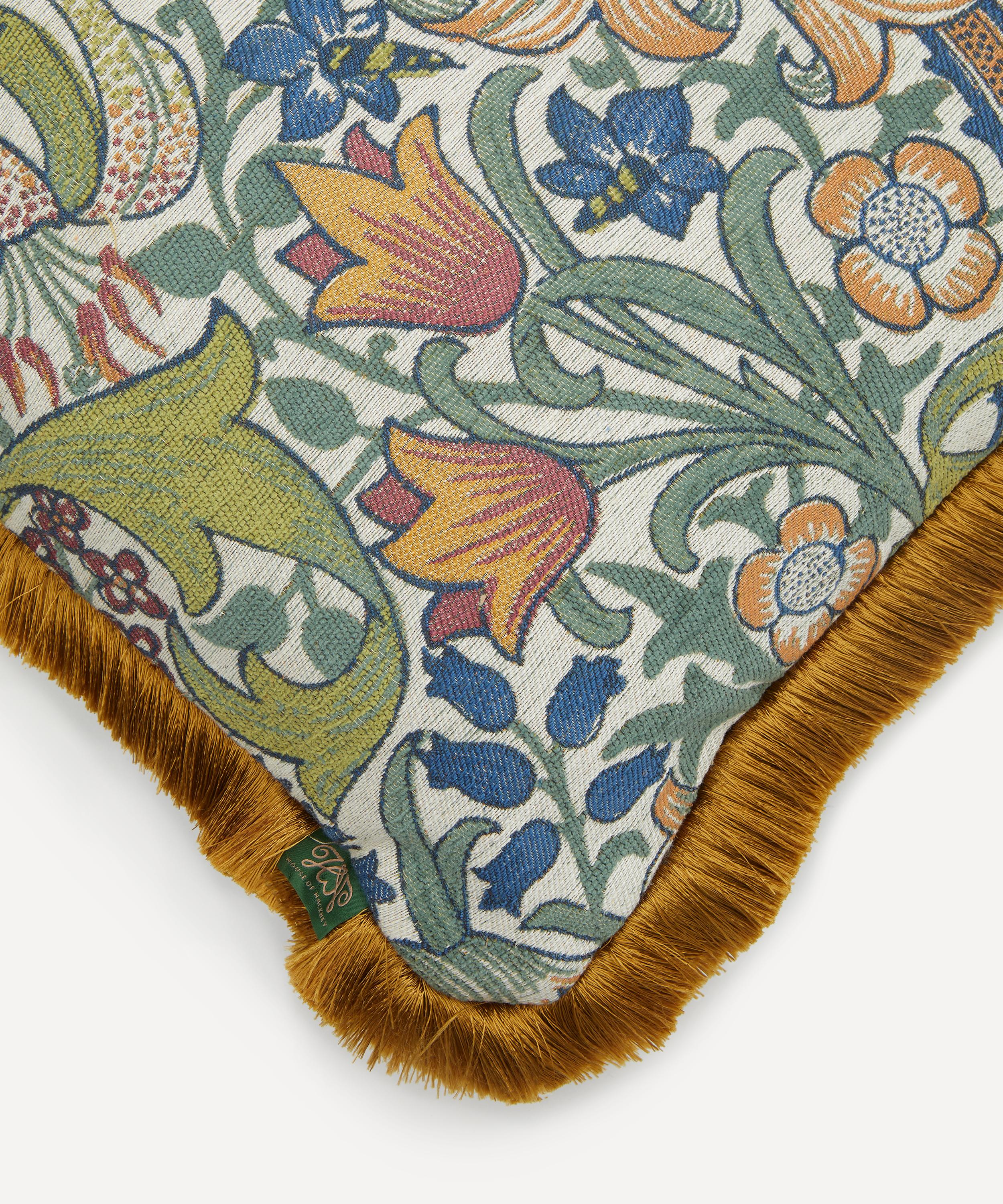 House of Hackney - Golden Lily Medium Cotton-Jacquard Fringed Cushion image number 2