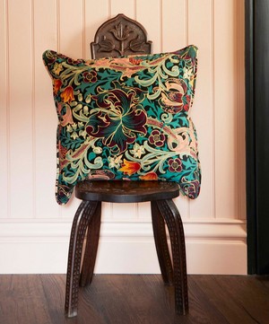 House of Hackney - Golden Lily Large Cotton-Velvet Cushion image number 1