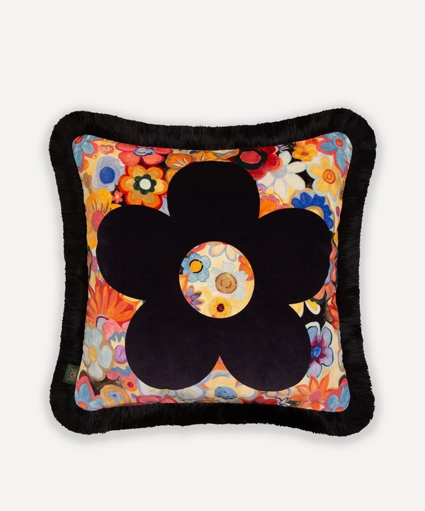 House of Hackney - Lamorna Medium Cotton-Velvet Fringed Cushion image number null