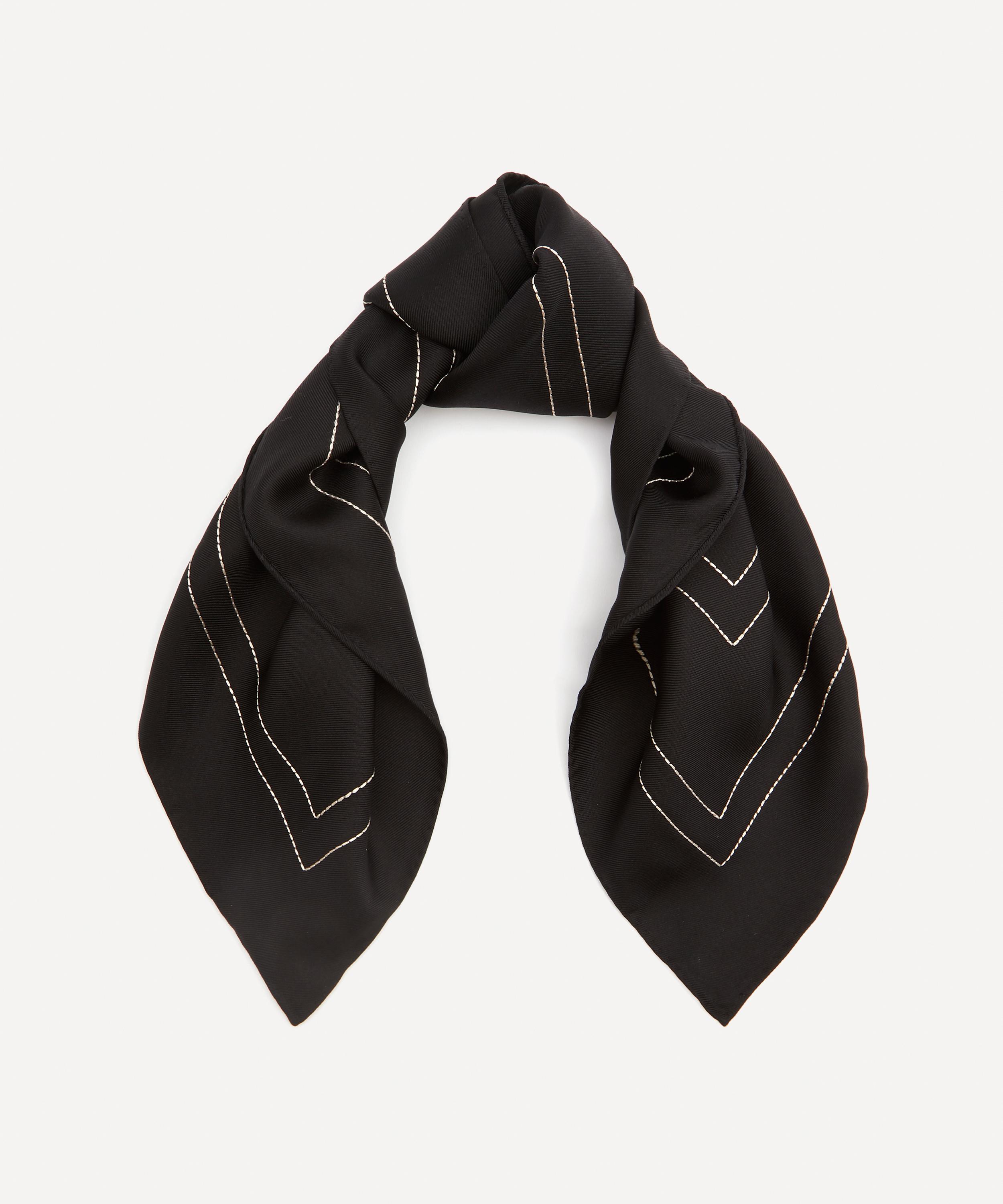 Embroidered monogram silk scarf black – Totême