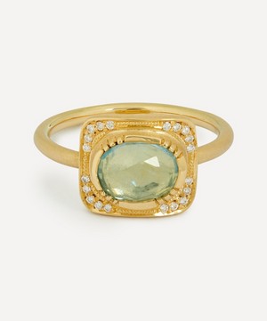 Brooke Gregson - 18ct Gold Harmony Shield Aquamarine Diamond Ring image number 0