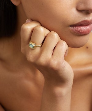 Brooke Gregson - 18ct Gold Harmony Shield Aquamarine Diamond Ring image number 1