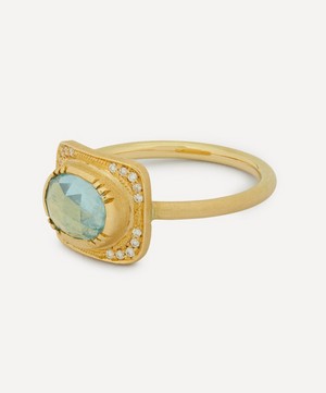 Brooke Gregson - 18ct Gold Harmony Shield Aquamarine Diamond Ring image number 2