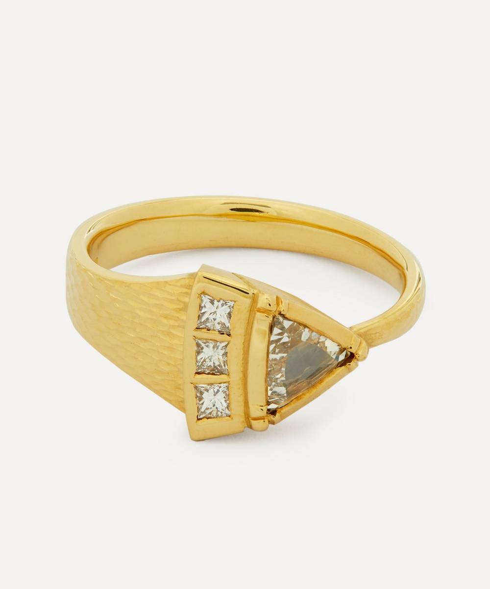 Brooke Gregson - 18ct Gold Triangle Engraved Princess Diamond Ring