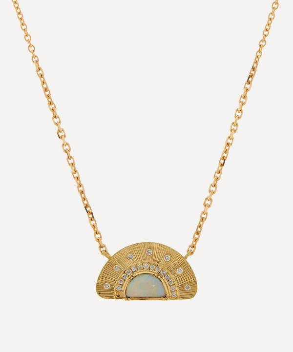Brooke Gregson - 18ct Gold Starlight Engraved Half Moon Opal Pendant Necklace