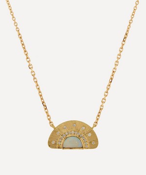 Brooke Gregson - 18ct Gold Starlight Engraved Half Moon Opal Pendant Necklace image number 0