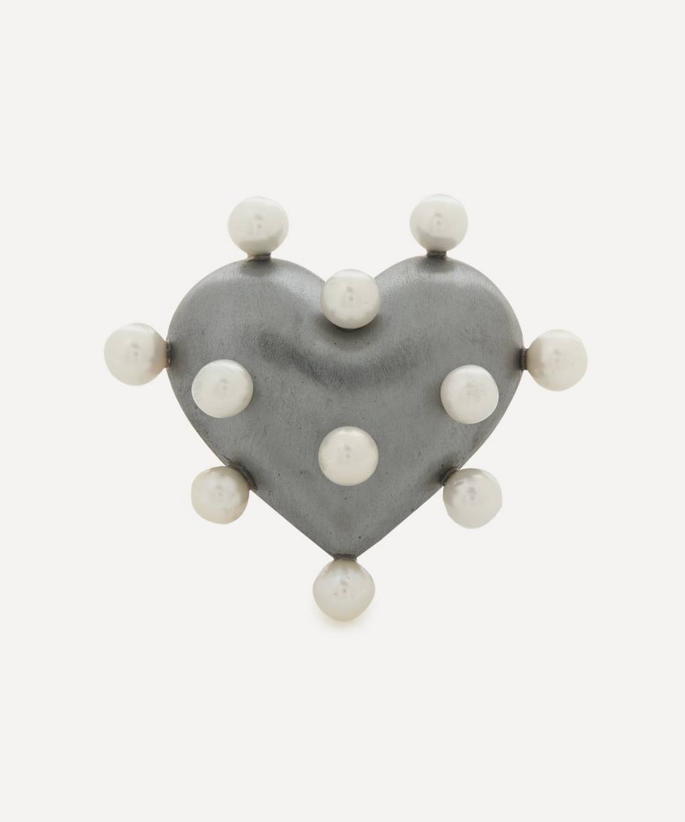Rachel Quinn - Sterling Silver Pin Cushion Pearl Heart Ring