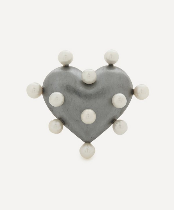 Rachel Quinn - Sterling Silver Pin Cushion Pearl Heart Ring image number null