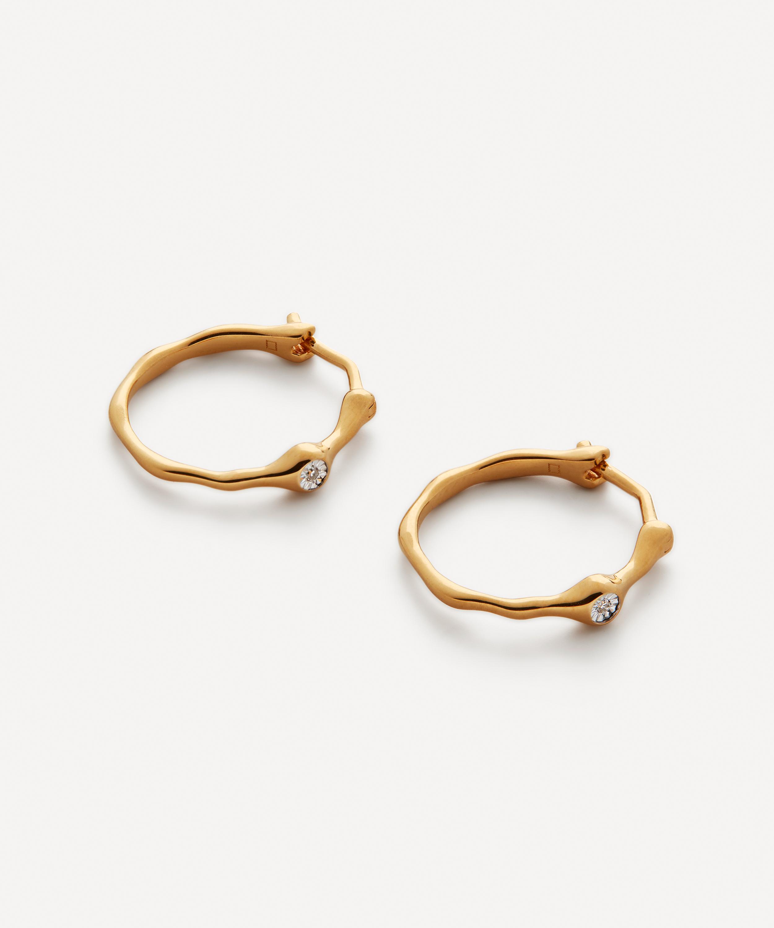 Monica Vinader - 18ct Gold Plated Vermeil Silver Siren Diamond Small Hoop Earrings image number 0