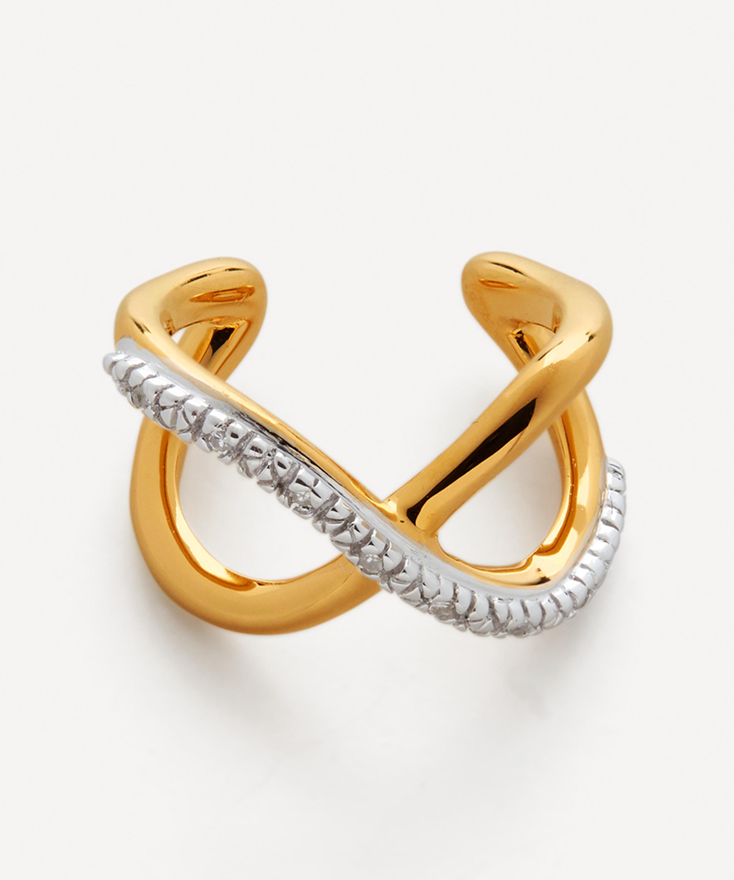 Monica Vinader - 18ct Gold Plated Vermeil Silver Riva Crossover Diamond Ear Cuff image number 0